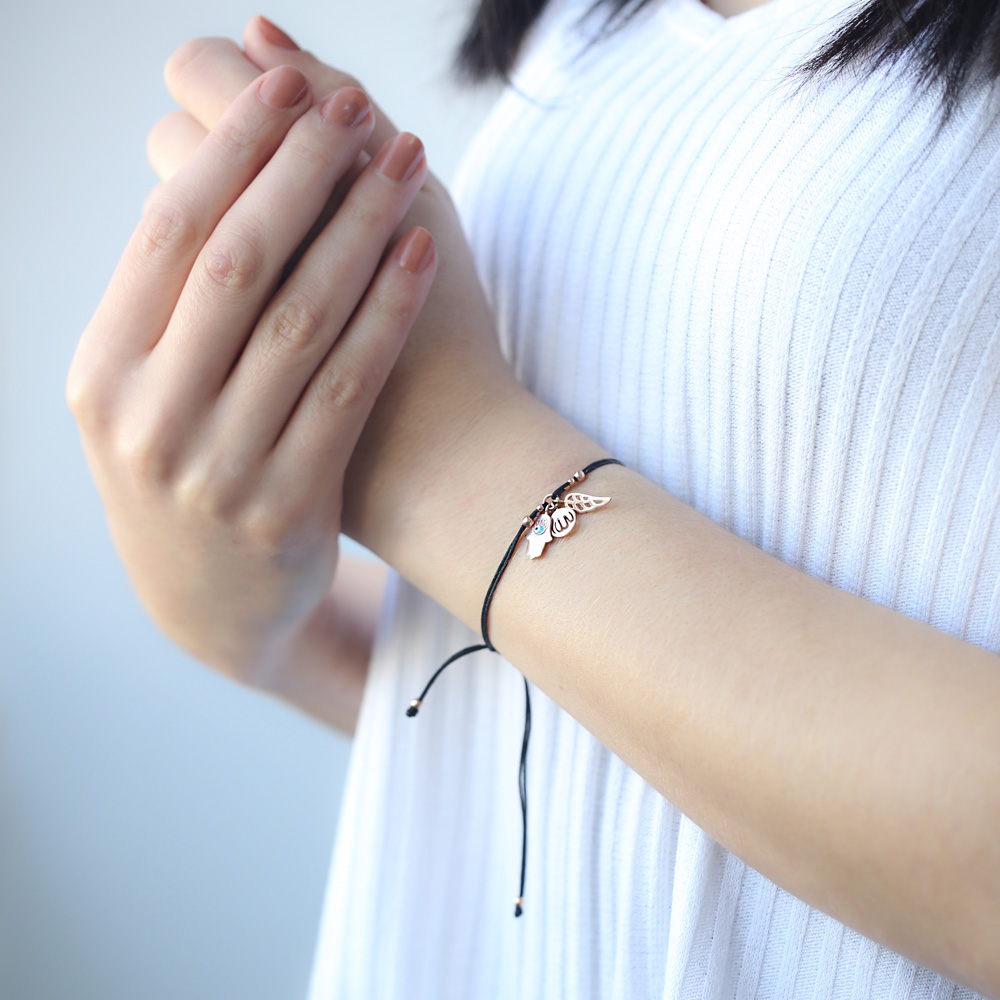 Evil Eye Hamsa Design Handcrafted Adjustable Turkish Wholesale Silver Knitting Bracelet